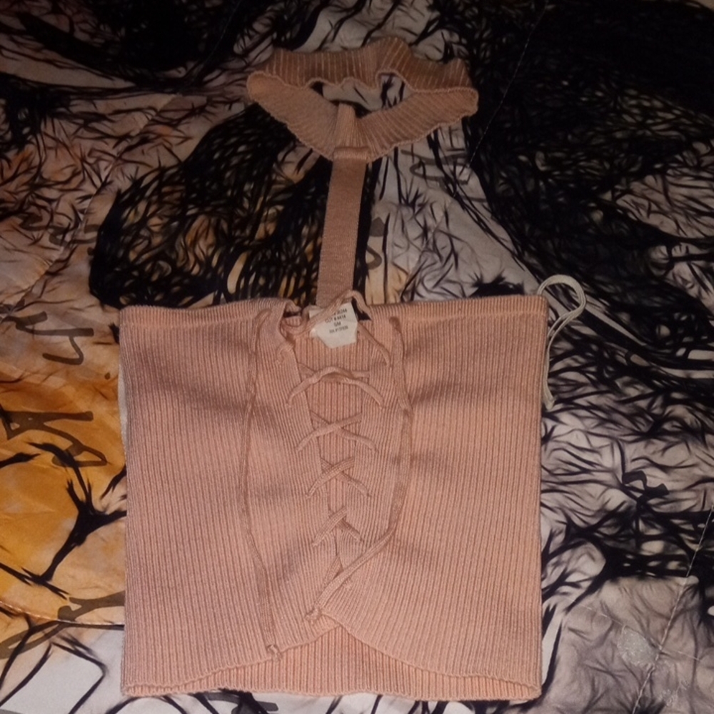Nude Lace-Up Backless Halter Top